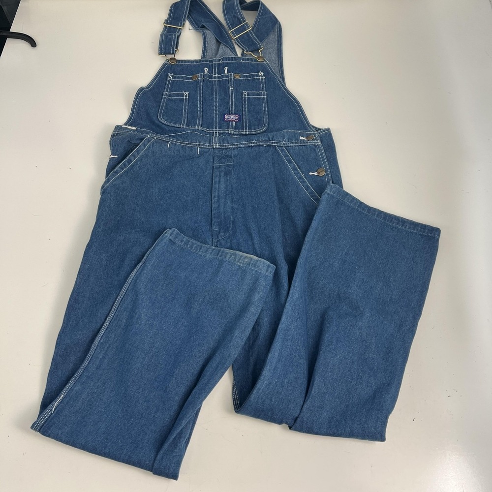 Big Smith Overalls Mens 34x30 Blue Denim Bib Relaxed Fit Carpenter Workwear